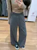 Calça Larga Listrada Cinza Claro para Mulheres, Calça Esportiva de Cintura Alta Emagrecedora Outono e Inverno 2026, Calça Casual Soltinha Estilo Preguiçoso