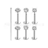 Brinco Stud de Liga de Titânio F136 com Rosca Interna e Cravação de Zircônia Quadrada Coração, Base Plana Labret Stud para Nariz Conjunto para Body Piercing