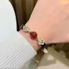 Pulsera de Cuentas de Ágata de Cristal Natural con Correa de Cuero para Mujer, Joyería Versátil de Moda Nicho Única para la Buena Suerte