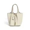 Bolso de Mano Extra Grande de Cuero Genuino de Alta Calidad Estilo Cesta, Piel de Vaca Capa Superior Tc, Bolso Cubo Exquisito de Gama Alta de Nicho para Mujer