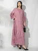 Vestido Plisado con Volantes para Mujer 2025 Otoño Nuevo Estilo Mangas de Campana Florales Color Sólido Cuello Redondo Pullover Vestido Largo