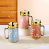 Taza de Cerámica Electrochapada Estilo Europeo Taza con Patrón de Mármol Taza de Agua Creativa Transfronteriza Gran Capacidad Taza Espejo Regalo de Bienestar