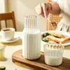 Copo de Vidro Borossilicato Alto para Uma Pessoa para Beber Suco Pote de Vidro Transparente com Listras Verticais Pote para Bebidas Bule Estilo Japonês Copo para Bebidas Frias