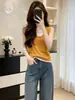 Chaleco sin mangas de color liso con bloques de color estilo coreano, imitación de dos piezas para mujer, nuevo top de verano ajustado para mujer A12937