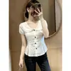 Camisa blanca de manga corta estilo muñeca talla extra, diseño elegante, entallada a la cintura, adelgazante, versátil y adecuada para ir al trabajo