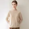 Suéter de cachemir para mujer con cuello redondo y borde enrollado, prêt-à-porter de primera línea, tejido de punto liso de 12 agujas, suéter base 100% cachemir puro