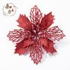 Decoración navideña de 16 cm con purpurina hueca, simulación de flores navideñas en polvo con purpurina, adornos florales navideños, accesorios de tiro