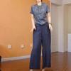 25601 Gran Aimei Yiyuan 2025 Verano Nuevo Camiseta de Manga Corta Estampada Coreana Pantalones Casuales Pantalones Rectos de Color Sólido Modernos