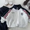 Sudadera tipo chaqueta cárdigan con cuello alto para niños en primavera, elegante diseño de bloques de color, chaqueta genial con cremallera, chaqueta de béisbol moderna