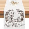 Camino de mesa con estampado de conejito de Pascua, mantel decorativo para mesa de comedor, cocina, fiesta, cojín, bandera de té, mantel de lino con borde cruzado