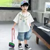 0769 Conjunto de Verano Estilo Coreano para Niños de Manga Corta 2026 Nuevo Conjunto de Dos Piezas de Shorts de Mezclilla para Niños Ropa de Verano Moderna