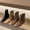 Botines Marrones Ajustados de Punta Fina con Aumento Interno de Altura, Botines Cortos para Mujer, Temporada Otoño e Invierno 2025, Botines de Tobillo Estilo Francés con Forro de Lana, Botas Martin