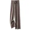 Pantalones anchos de punto de lana gruesa para mujer, de pierna recta, blancos, informales, de cintura alta, para otoño e invierno.