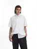Camisa Retro Americana 2025 de Color Puro de Manga Corta para Hombres y Mujeres Vintage Hombro Derecho Holgada de Oficina Media Manga