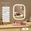 Espejo de Maquillaje LED Cuadrado de 3 Colores con Luz, Espejo de Tocador HD Giratorio 270°, Espejo Cosmético Recargable por USB Regulable con Bandeja de Almacenamiento y Memoria de Brillo para Tocador