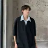 Camiseta de manga corta para hombre con cuello de camisa de dos piezas falso, nuevo estilo de verano, diseño único, resistente, corte holgado de media manga