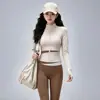 Conjunto de Yoga y Fitness para Uso Diario para Mujer, Top de Manga Larga con Cuello Alto y Cremallera, Conjunto de Pantalones de Running Elásticos de Cintura Alta