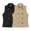 Chaleco de traje de doble botonadura con cuello mao estilo británico para mujer, chaleco sin mangas de trabajo, elegante chaleco para ir al trabajo en stock