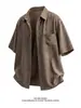Camisa de Manga Corta Estilo Old Money para Hombre, Camisa Lavada Imitación Lino Retro Americana, Top Casual de Verano Estilo Japonés Holgado