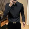 Camisa de manga larga para hombre de alta gama, elástica, corte ajustado, con botones, resistente a las arrugas y no necesita planchado, adecuada para uso business casual