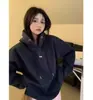 Suéter com capuz cinza mescla oversized feminino outono e inverno Novo solto estilo americano comprimento médio jaqueta de fleece top