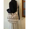 Bolsa Tote de Pelúcia Fair Isle Coreana para Mulheres, Bolsa de Ombro Transversal de Grande Capacidade, Bolsa de Trabalho Peluda de Estilo Étnico de Nicho