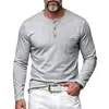 Camiseta Base de Manga Larga con Cuello Henley para Hombre Transfronteriza 2026, Bolsillo Frontal con Medio Botón, Top Casual Multicolor