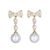 Oferta especial: Lujo Ligero Estilo Francés, Pendientes de Perlas con Lazo de Moda y Elegancia para Mujer, Modelo Nuevo con Borlas Exquisitas y un Toque de Alta Gama