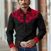 Camisa masculina estampada estilo western com padrão floral, camisa jeans, camisa masculina casual de manga longa com botões, disponível para compra a partir de uma peça