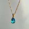 Colar Dazan Pedra Colorida Moda Transfronteiriça Europeia e Americana Retrô Simples Titânio Aço Banhado a Ouro 18K Zircônia Grande Pedra de Nascimento