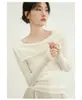Chuwu STUDIO Suéter de Punto Base Elegante Ajustado Cómodo con Diseño de Solapa Asimétrica Mezcla de Lana