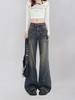 Jeans Anchos de Cintura Alta Color Gris Cemento para Mujer, Verano, Estilo Spice Girls, Versátiles, Diseño con Caída, Pantalones de Suelo