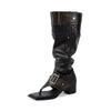 Botas de Caballero Retro Sexy No Más Arriba de la Rodilla Circunferencia Grande Primavera 2025 Punta Cuadrada Tacón Grueso Punta de Tira Look Adelgazante Botas de Montar para Mujer