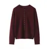 Otoño Invierno Nuevo Cachemir para Mujer Cuello Redondo Botones Prendas de Punto Manga Larga Holgado Versátil Adelgazante Suéter Moda para el Trabajo Top