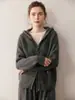 Cárdigan de cachemira con cremallera Otoño e Invierno para mujer Aguja de lingote Con capucha Holgado Grueso Tejido de punto Camiseta interior Chaqueta de estilo corto