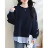Calidad Garantizada, No Hace Bolitas, Amigable con la Piel, Rejuvenecedor, Sudadera Falsa de Dos Piezas para Mujeres de Mediana Edad, Nuevo Estilo Europeo para Primavera y Otoño, Corte Holgado, Tallas Grandes