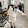 Conjunto de dos piezas de camisa y falda de punto estilo academia para niñas, estilo coreano, ligero y lujoso, para otoño