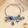 Pulsera Trenzada DIY Ojo del Diablo Transfronteriza, Colgante Mano de Fátima Estrella-Luna Pulsera de Hueso de Serpiente Ajustable Venta al por Mayor