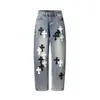 Jeans masculino com design de cruz hip hop high street tendência personalidade nicho lavado velho solto perna reta calças