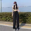 Jeans Preto Feminino Verão 2024 Novo Calça de Tencel Solta Perna Reta Cintura Alta Perna Larga Arrastando Calça Fina