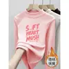 Camiseta Feminina Outono/Inverno Gola Meia-Alta Manga Longa Estilo Coreano Infantil Plush Camada Base Top Roupa Infantil Primavera/Outono Roupa de Baixo Tendência