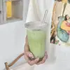 Vaso de Paja Vertical Rayado Casual con Tapa, Vaso de Agua de Aspecto Elegante Estilo Ins, Vaso para Leche Café, Vaso para Bebidas, Vaso para Café Helado