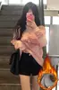 Shorts de traje negros para mujer para otoño e invierno, forrados de polar, de cintura alta, adelgazantes, elásticos, de línea A, estilo "sin parte de abajo", leggings
