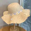 Chapéu de Sol de Aba Larga de Verão, Chapéu de Sol Floral Versátil para Viagem, Chapéu de Praia Feminino, Chapéu de Palha para Férias na Praia