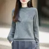 Suéter de punto fino de lana y lana de yak con cuello medio para mujer, capa interior suave y cálida de manga larga para otoño e invierno
