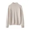 Suéter Base Gola Alta Meia-Manga Raglan Feminino Tricô Espesso Outono e Inverno Solto Plus Size Pulôver 100% Caxemira