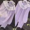 Pijama a cuadros de manga larga para mujer, popular en línea, nuevo algodón nube cuello grande ribete de encaje conjunto de ropa para el hogar de primavera y otoño