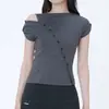 Camiseta feminina Y2K estilo coreano, com botões, manga curta, nicho fashion, nova, versátil, para garota popular, corte justo e acinturada para um efeito emagrecedor