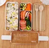 Fiambrera de doble capa estilo japonés de Amazon, fiambrera con divisor de paja de trigo, sellada, apta para microondas, de plástico, con cuchara y tenedor