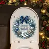 Cubierta de asiento de inodoro con temática de hielo y nieve azul y blanca premium, pegatina decorativa autoadhesiva para baño e inodoro
